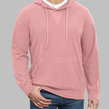 Model in pink Men's Hoodie Pullover Sweater ¨C Cashmere-Like Fabric with jeans, showing clean fit and everyday style.