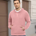 Wearing pink Men's Hoodie Pullover Sweater outdoors, hood adds casual comfort for daily errands or walks.