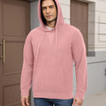 Hood-on look of pink Men's Hoodie Pullover Sweater ¨C soft, relaxed vibe with cashmere-like texture.