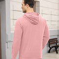 Back view of pink Men's Hoodie Pullover Sweater ¨C smooth drape and minimalist silhouette in cashmere-like fabric.