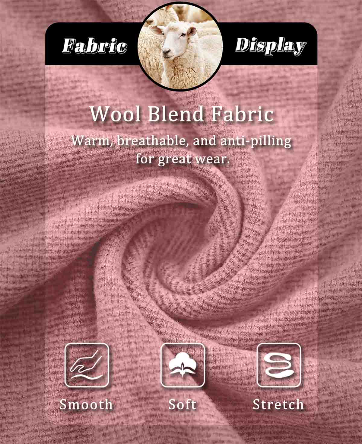 Wool-blend fabric: warm, breathable, anti-pilling, silky-soft, stretchy, premium feel of pink Men's Hoodie Pullover Sweater.