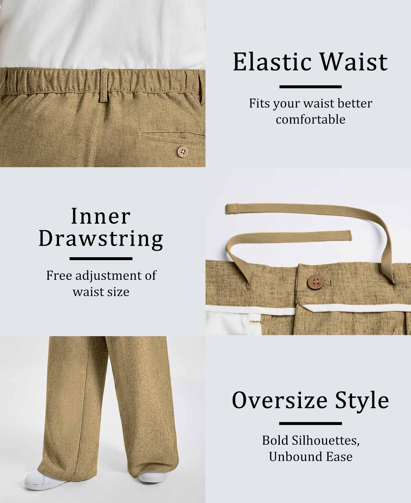 Mens Oversized Baggy Linen Pants – Wide Leg Hem