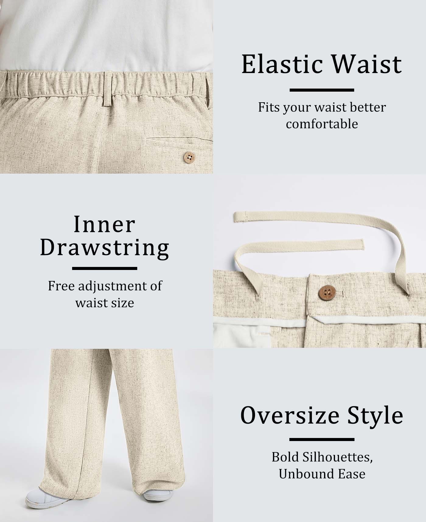 Mens Oversized Baggy Linen Pants – Wide Leg Hem