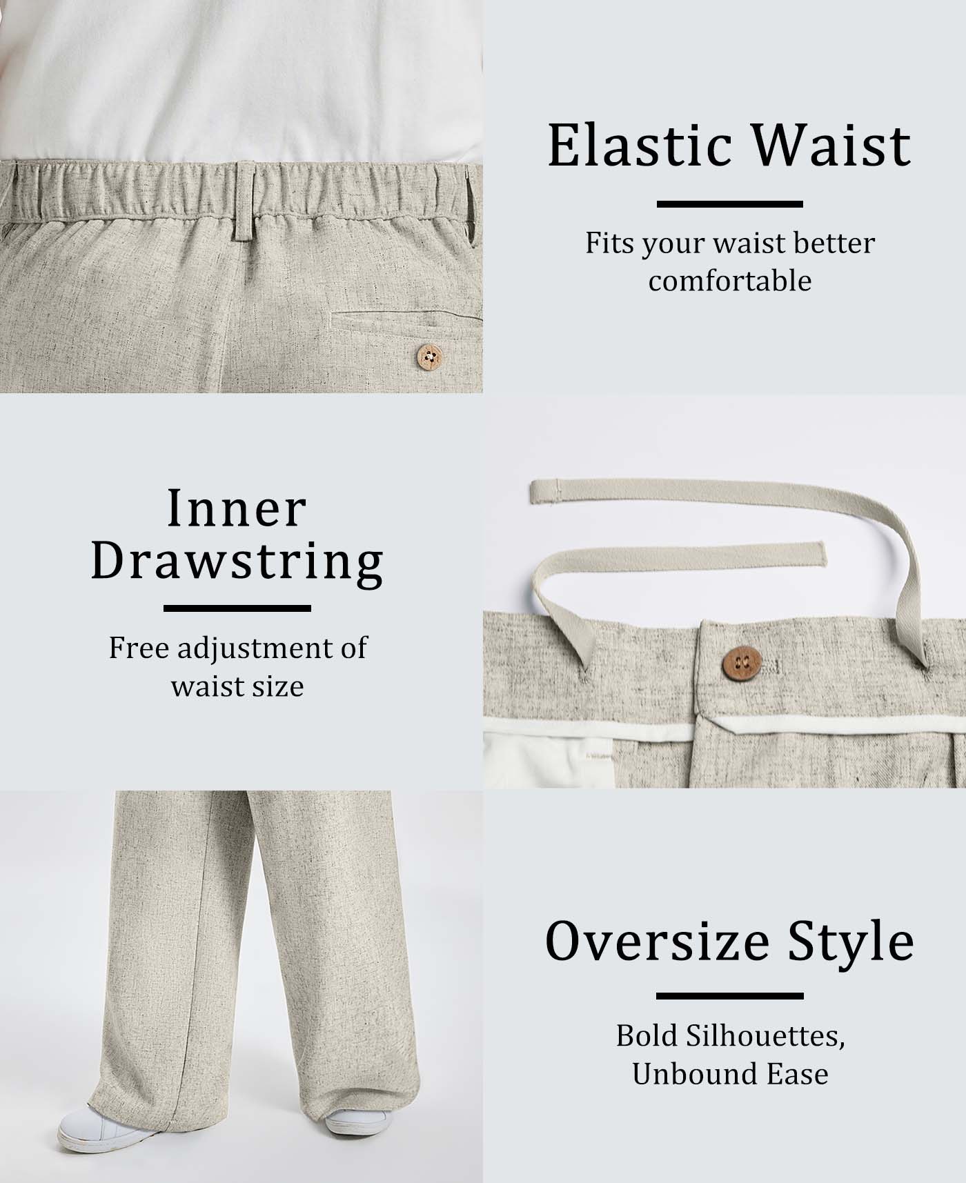 Mens Oversized Baggy Linen Pants – Wide Leg Hem