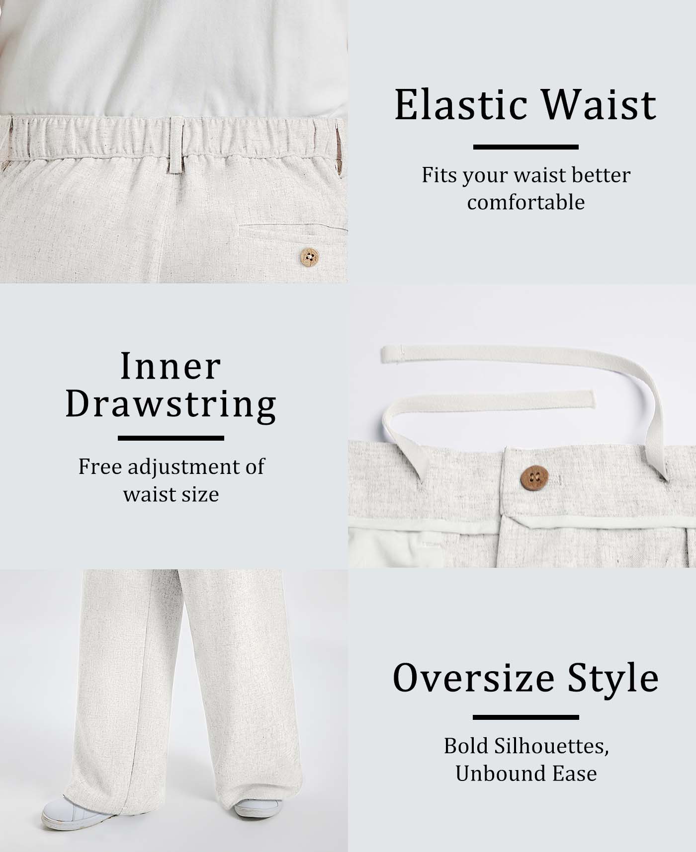 Mens Oversized Baggy Linen Pants – Wide Leg Hem