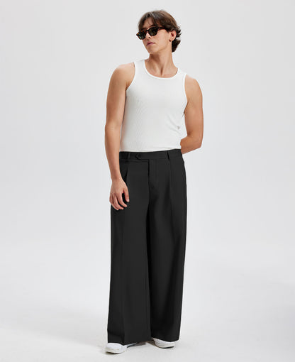 Mens Oversized Baggy Pleated Pants — Wide Leg & Drawstring