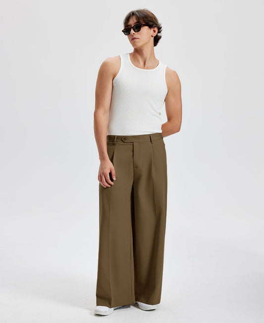 Mens Oversized Baggy Pleated Pants — Wide Leg & Drawstring