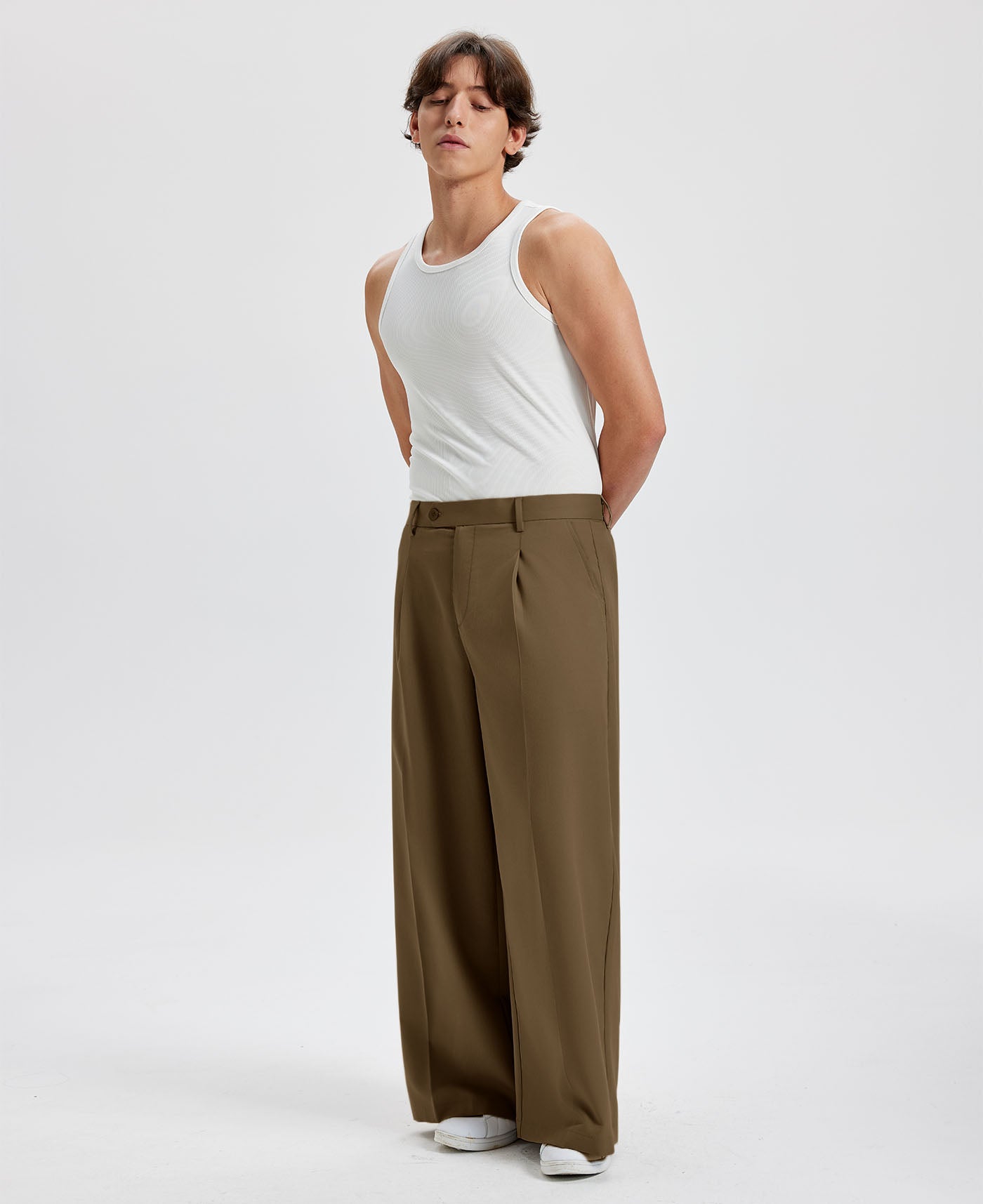 Mens Oversized Baggy Pleated Pants — Wide Leg & Drawstring