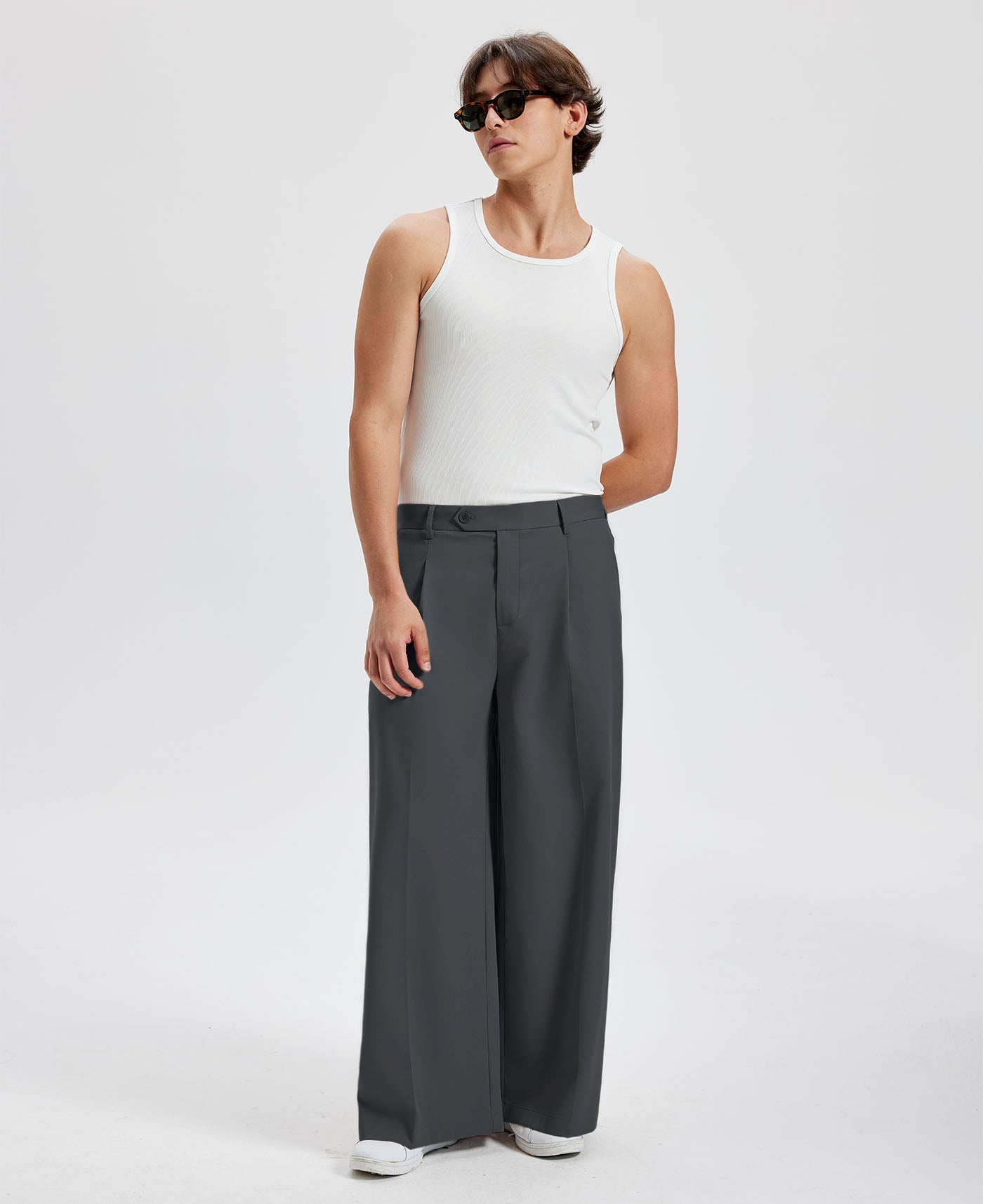Mens Oversized Baggy Pleated Pants — Wide Leg & Drawstring