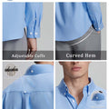 Features: adjustable cuffs, curved hem, hang loop , back pleat, button-down collar for structure and comfort.