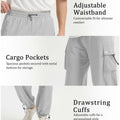 Adjustable waistband, spacious cargo pockets with metal buttons, adjustable cuffs for comfort and style in baggy sweatpants.