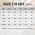 Size chart for men's baggy parachute cargo sweatpants with measurements in inches.
