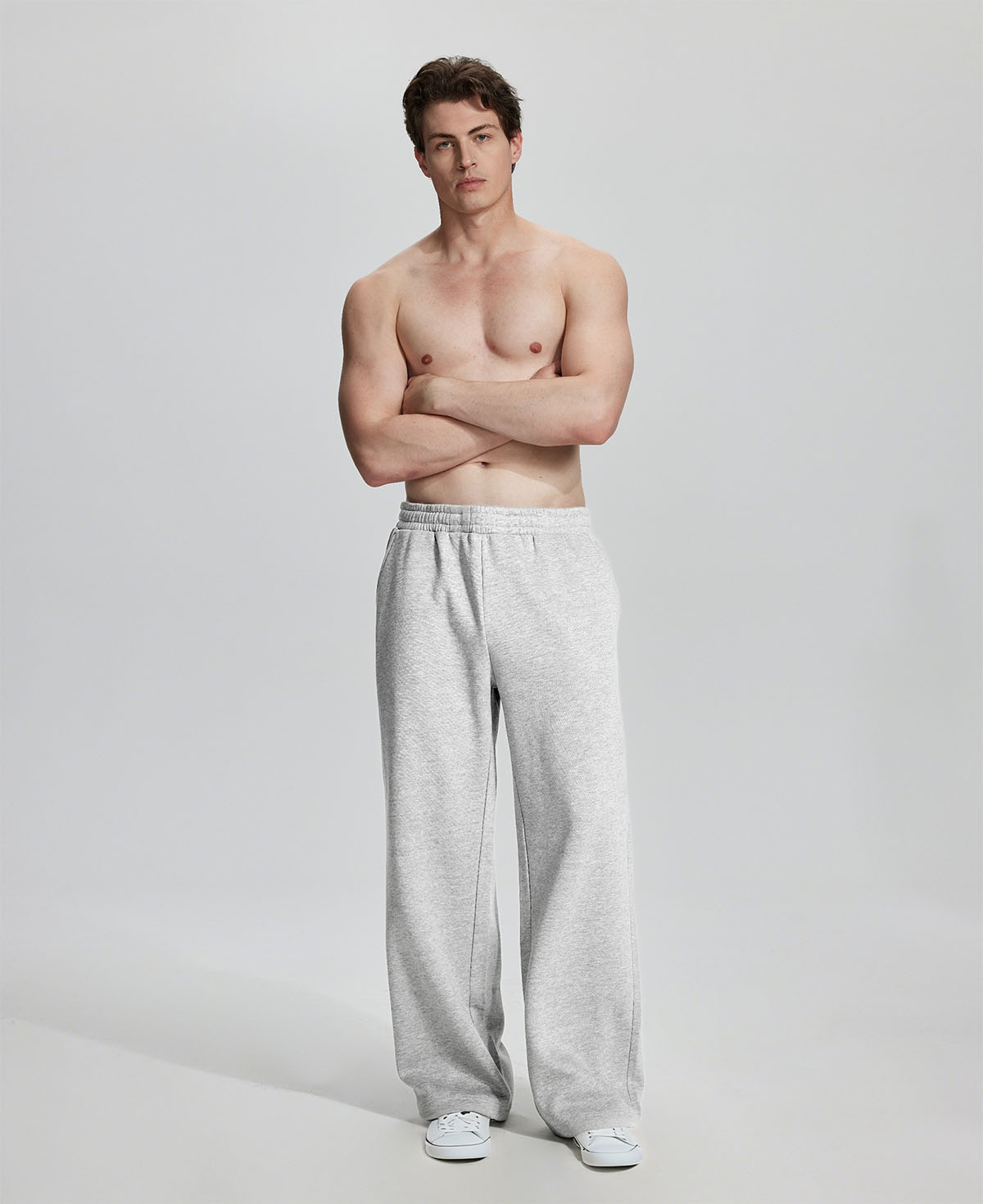 White tee , white Men's Fleece Sweatpants ¨C Wide Leg Heavyweight Lounge Pants for effortless daily casual style.