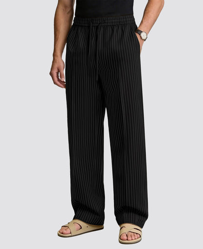 Mens Pinstripe Pleated Pants — Wide Leg & Striped
