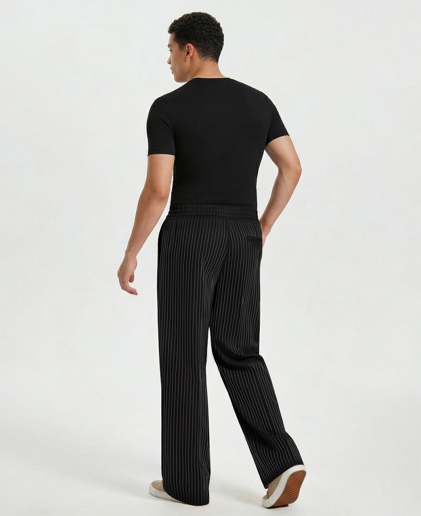 Mens Pinstripe Pleated Pants — Wide Leg & Striped