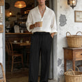 Mens Pinstripe Pleated Pants — Wide Leg & Striped