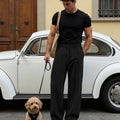 Mens Pinstripe Pleated Pants — Wide Leg & Striped