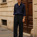 Mens Pinstripe Pleated Pants — Wide Leg & Striped