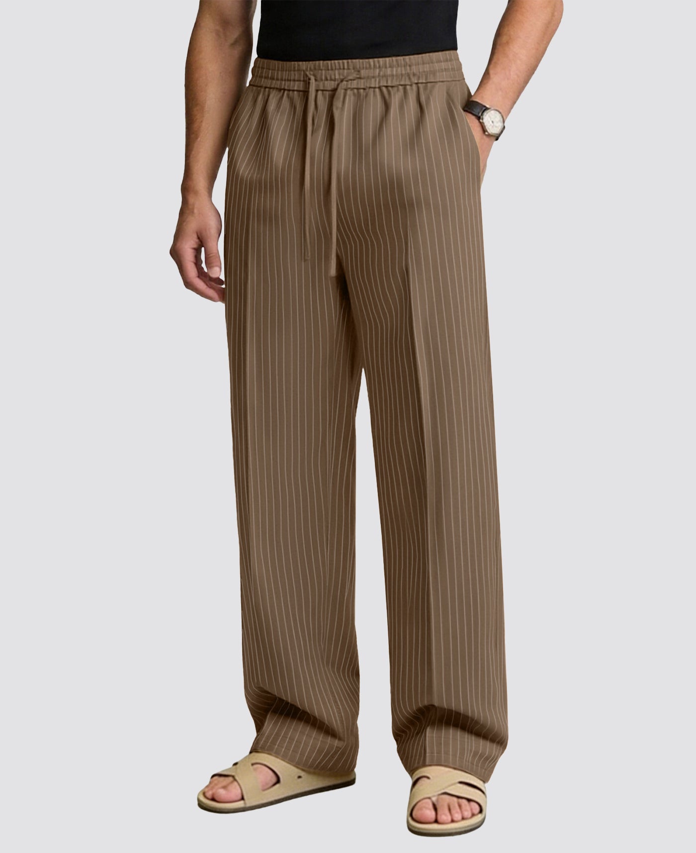 Mens Pinstripe Pleated Pants — Wide Leg & Striped