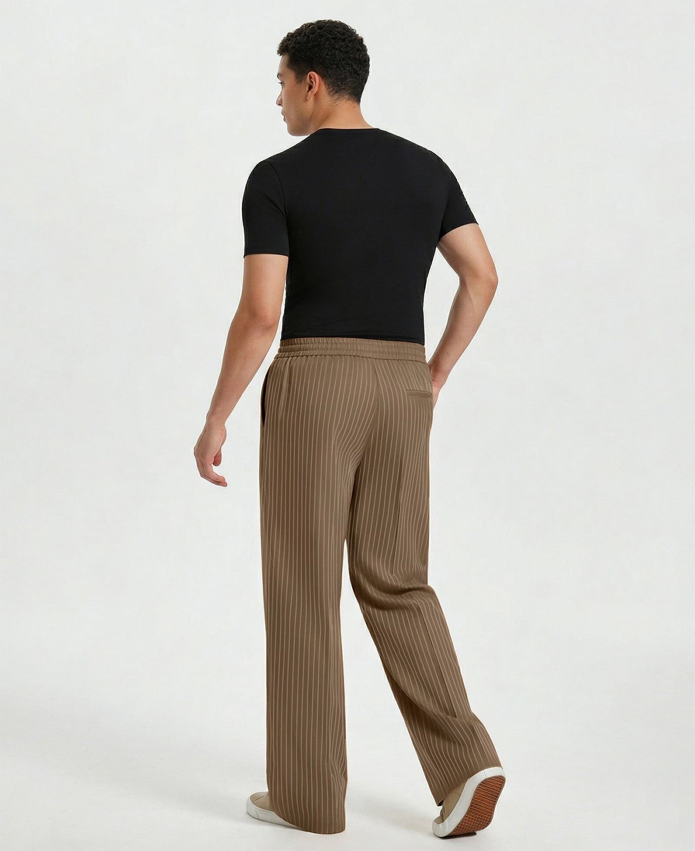 Mens Pinstripe Pleated Pants — Wide Leg & Striped
