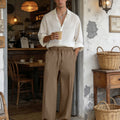Mens Pinstripe Pleated Pants — Wide Leg & Striped