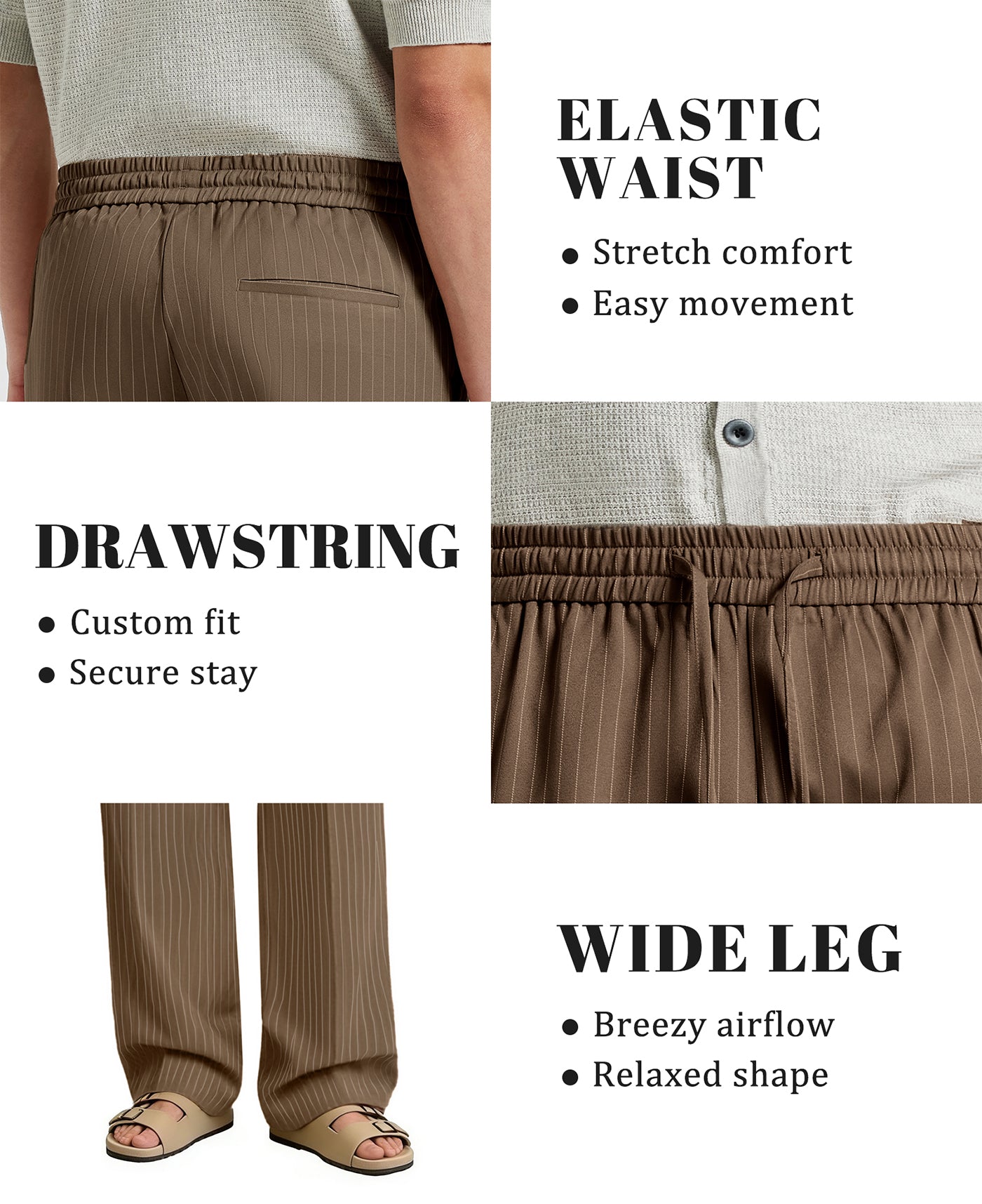 Mens Pinstripe Pleated Pants — Wide Leg & Striped