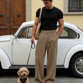 Mens Pinstripe Pleated Pants — Wide Leg & Striped