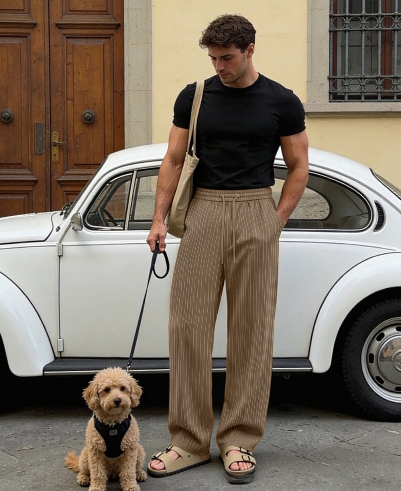 Mens Pinstripe Pleated Pants — Wide Leg & Striped
