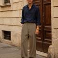 Mens Pinstripe Pleated Pants — Wide Leg & Striped