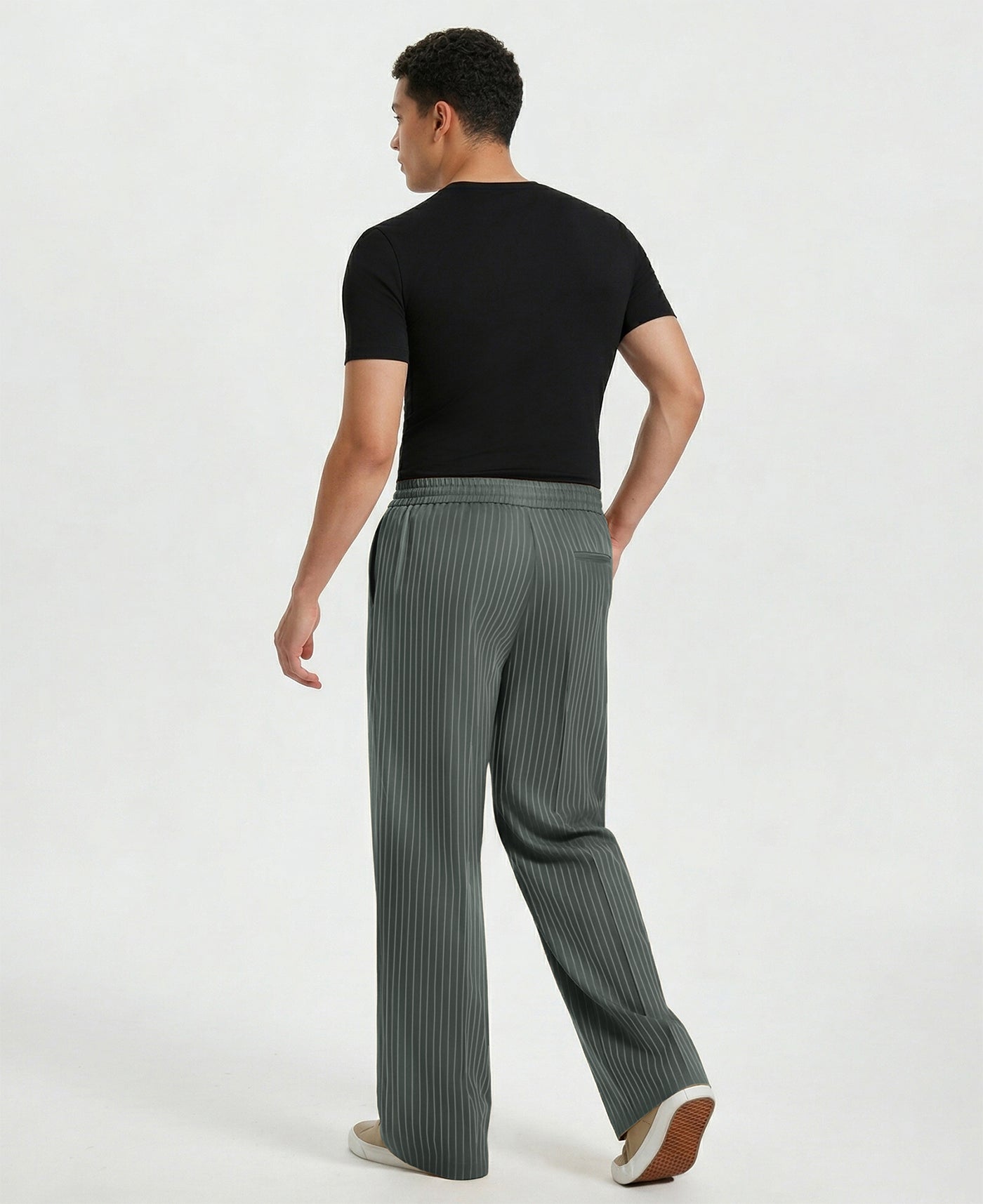 Mens Pinstripe Pleated Pants — Wide Leg & Striped