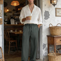 Mens Pinstripe Pleated Pants — Wide Leg & Striped