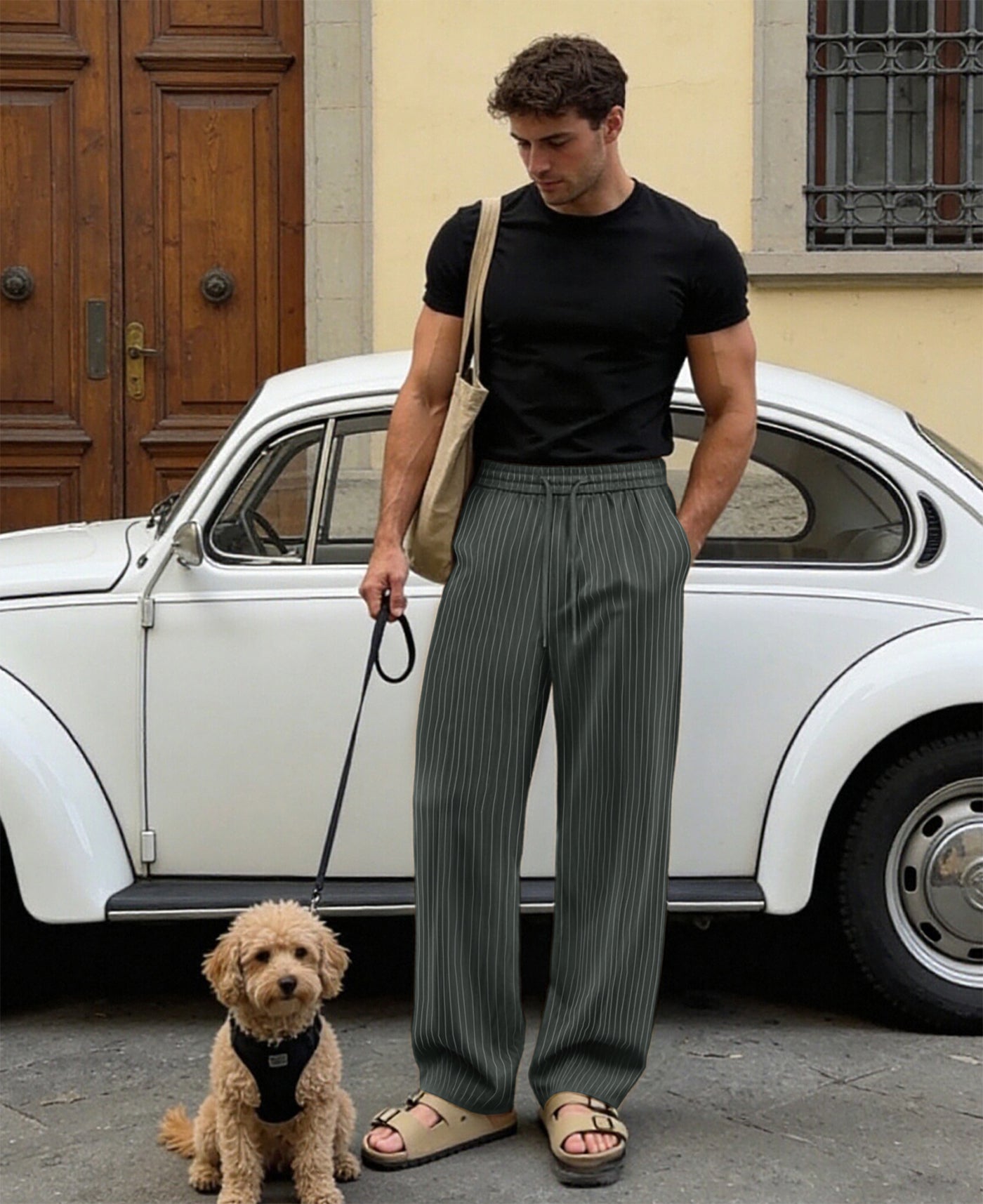Mens Pinstripe Pleated Pants — Wide Leg & Striped