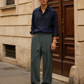 Mens Pinstripe Pleated Pants — Wide Leg & Striped