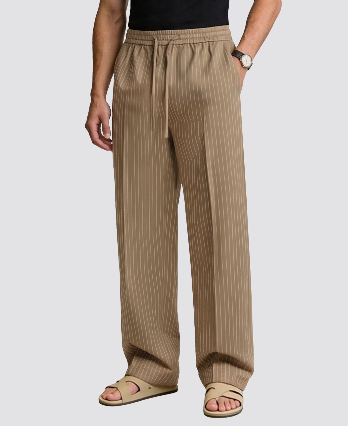 Mens Pinstripe Pleated Pants — Wide Leg & Striped