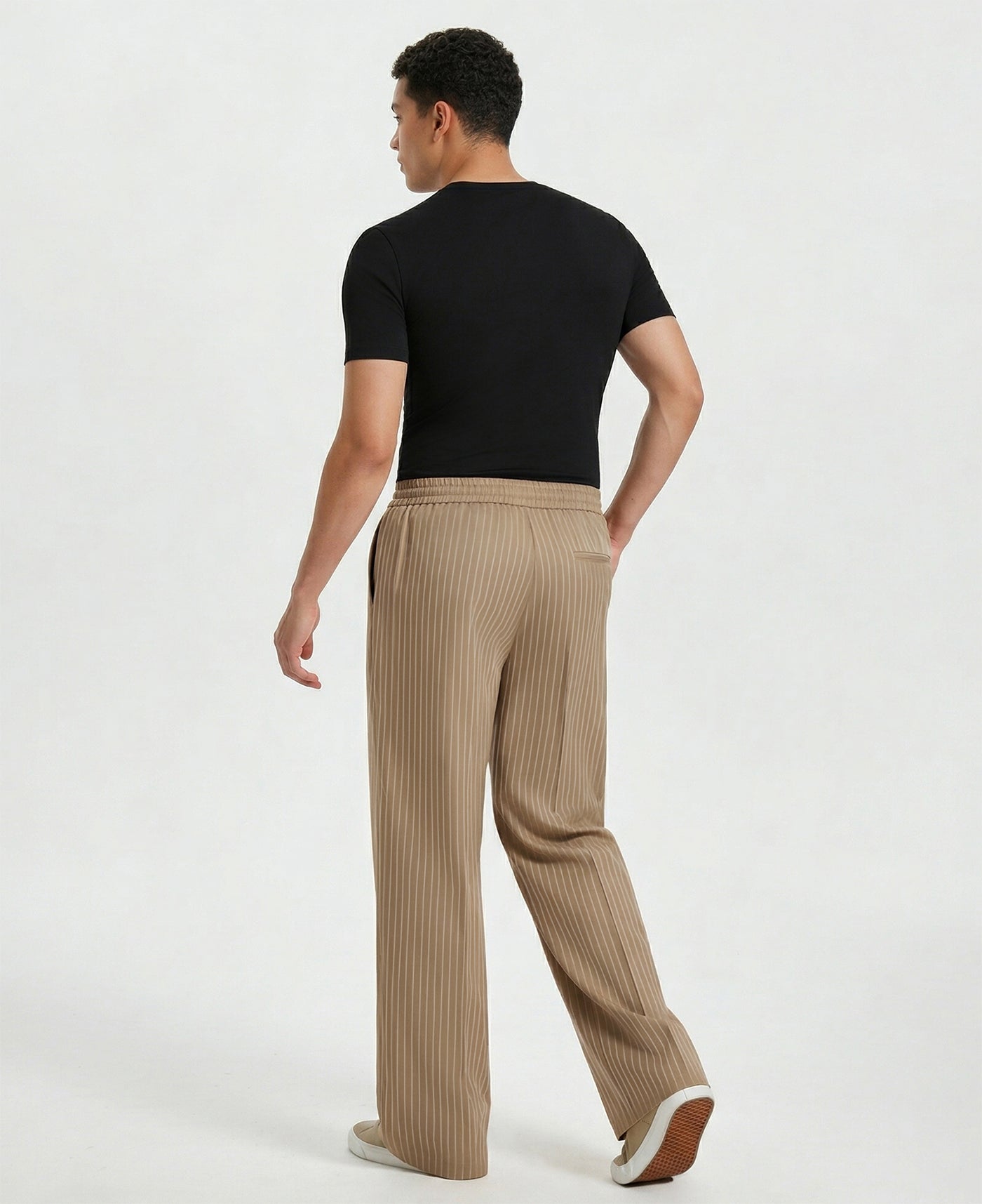 Mens Pinstripe Pleated Pants — Wide Leg & Striped