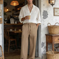 Mens Pinstripe Pleated Pants — Wide Leg & Striped