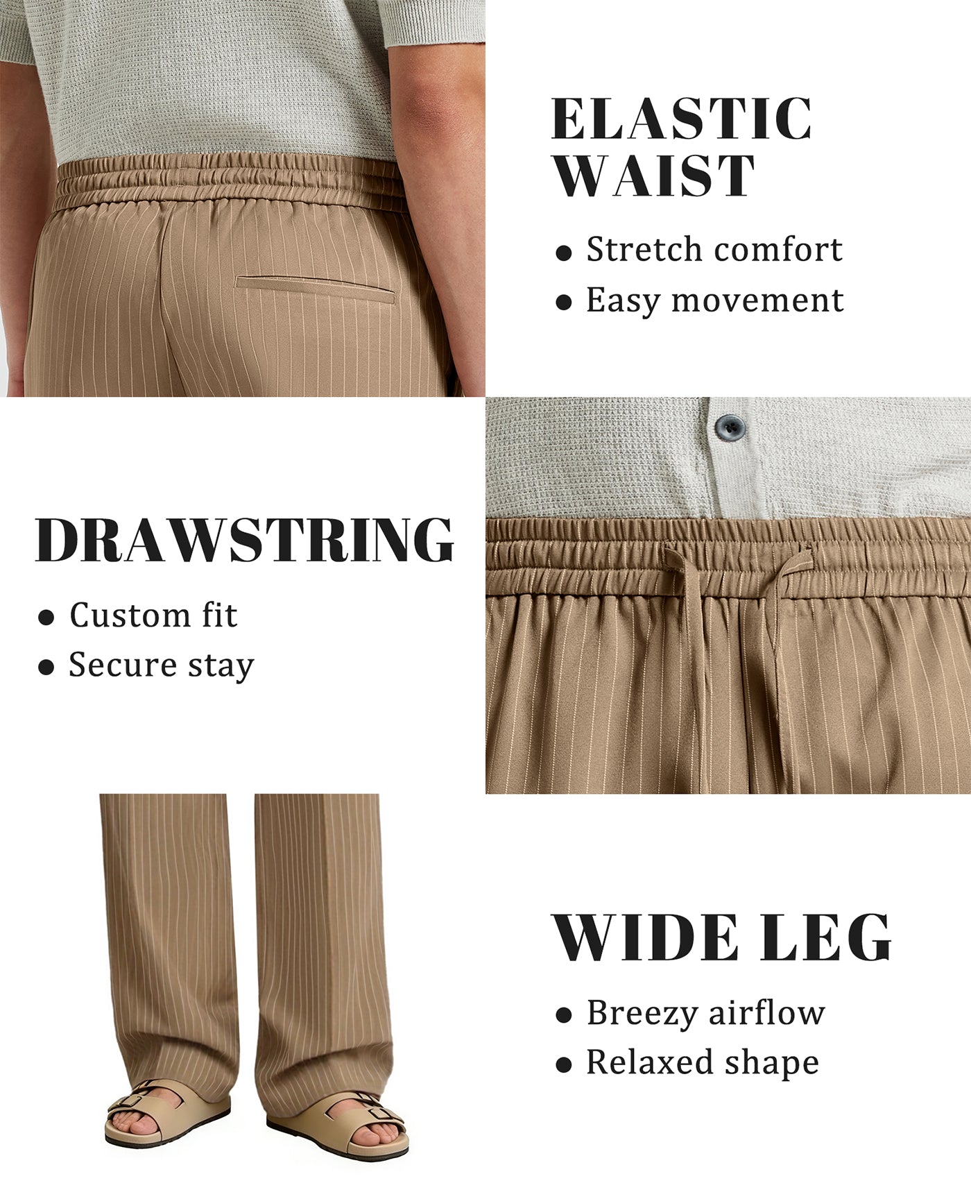 Mens Pinstripe Pleated Pants — Wide Leg & Striped