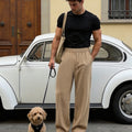Mens Pinstripe Pleated Pants — Wide Leg & Striped