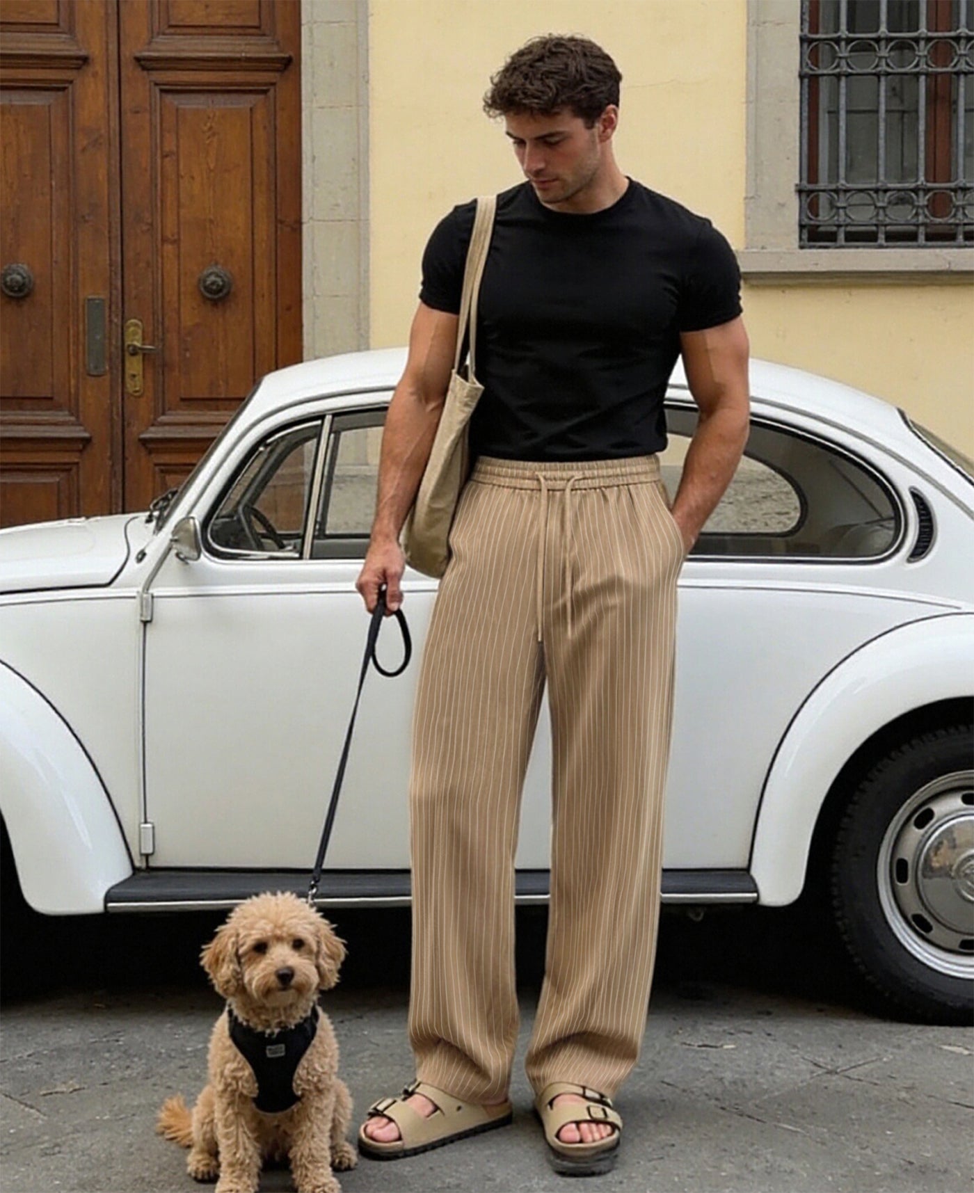 Mens Pinstripe Pleated Pants — Wide Leg & Striped