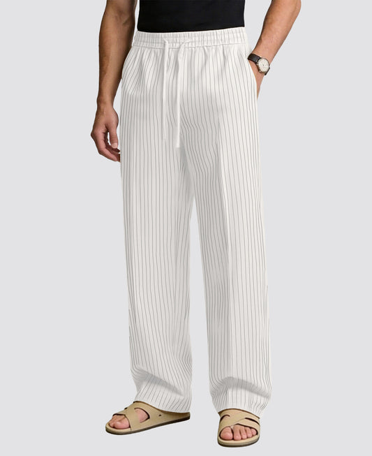 Mens Pinstripe Pleated Pants — Wide Leg & Striped