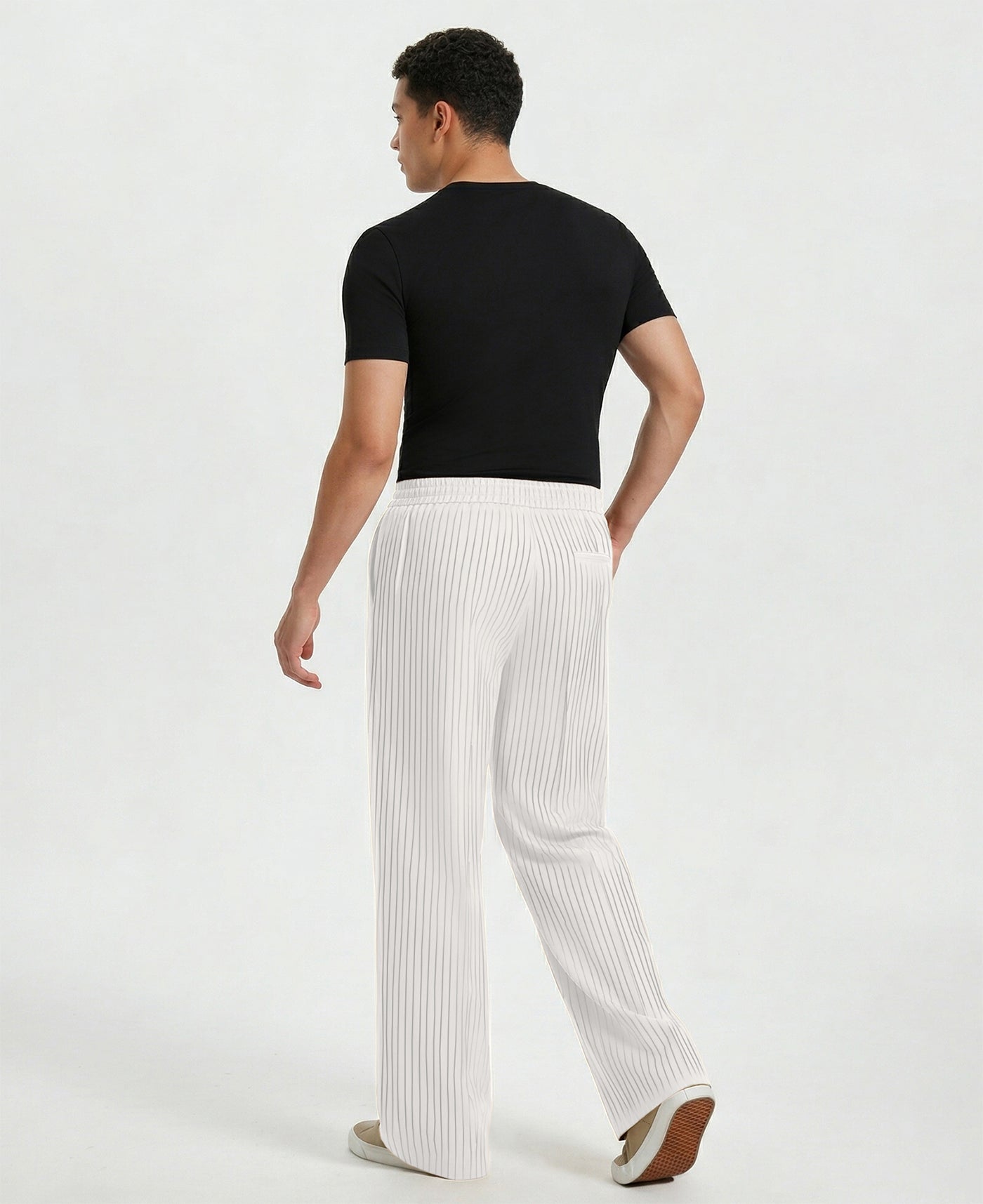 Mens Pinstripe Pleated Pants — Wide Leg & Striped