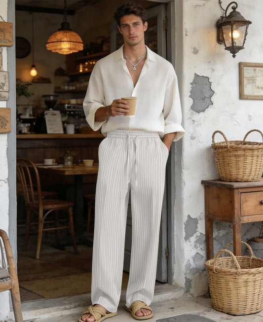 Mens Pinstripe Pleated Pants — Wide Leg & Striped