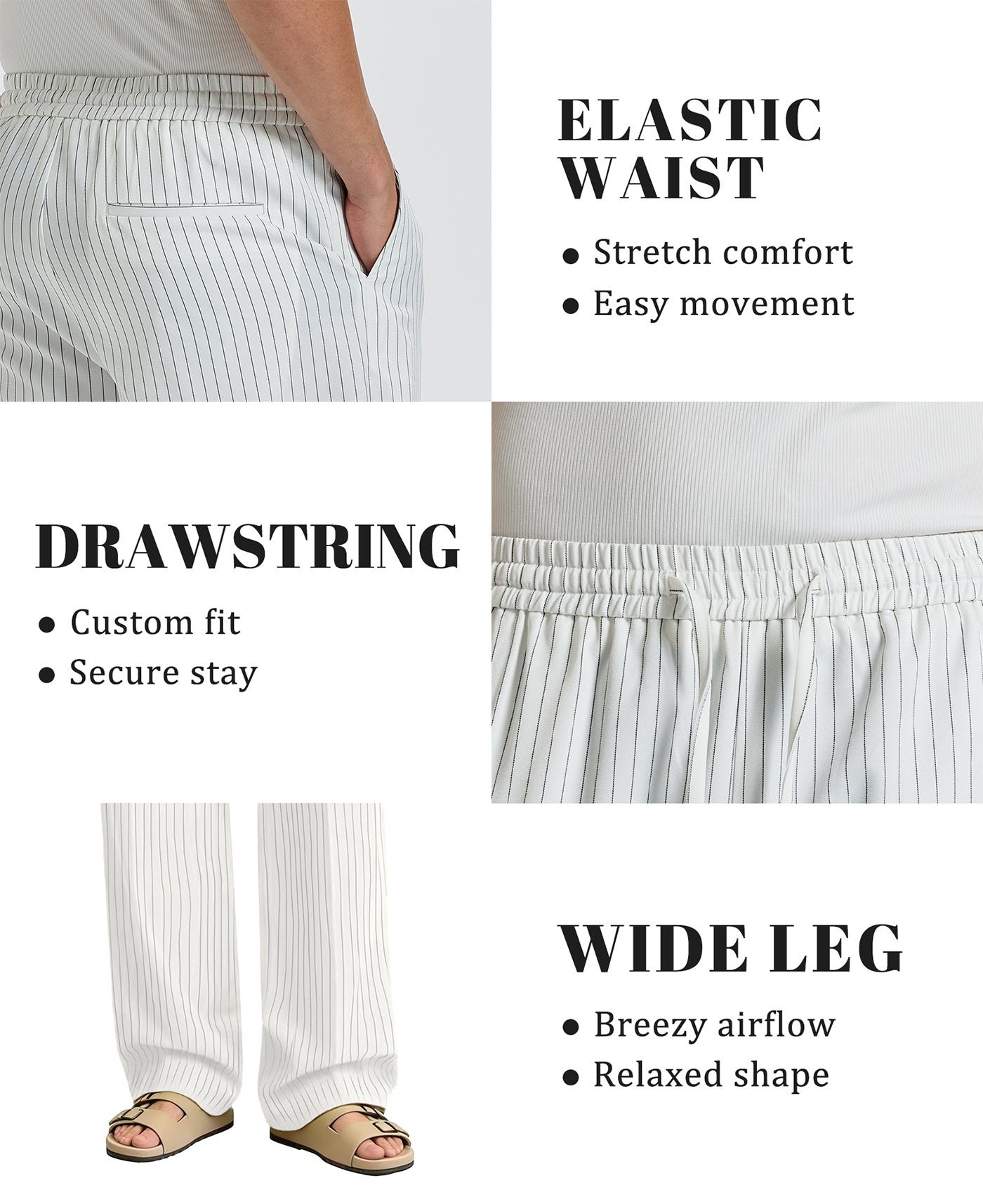 Mens Pinstripe Pleated Pants — Wide Leg & Striped