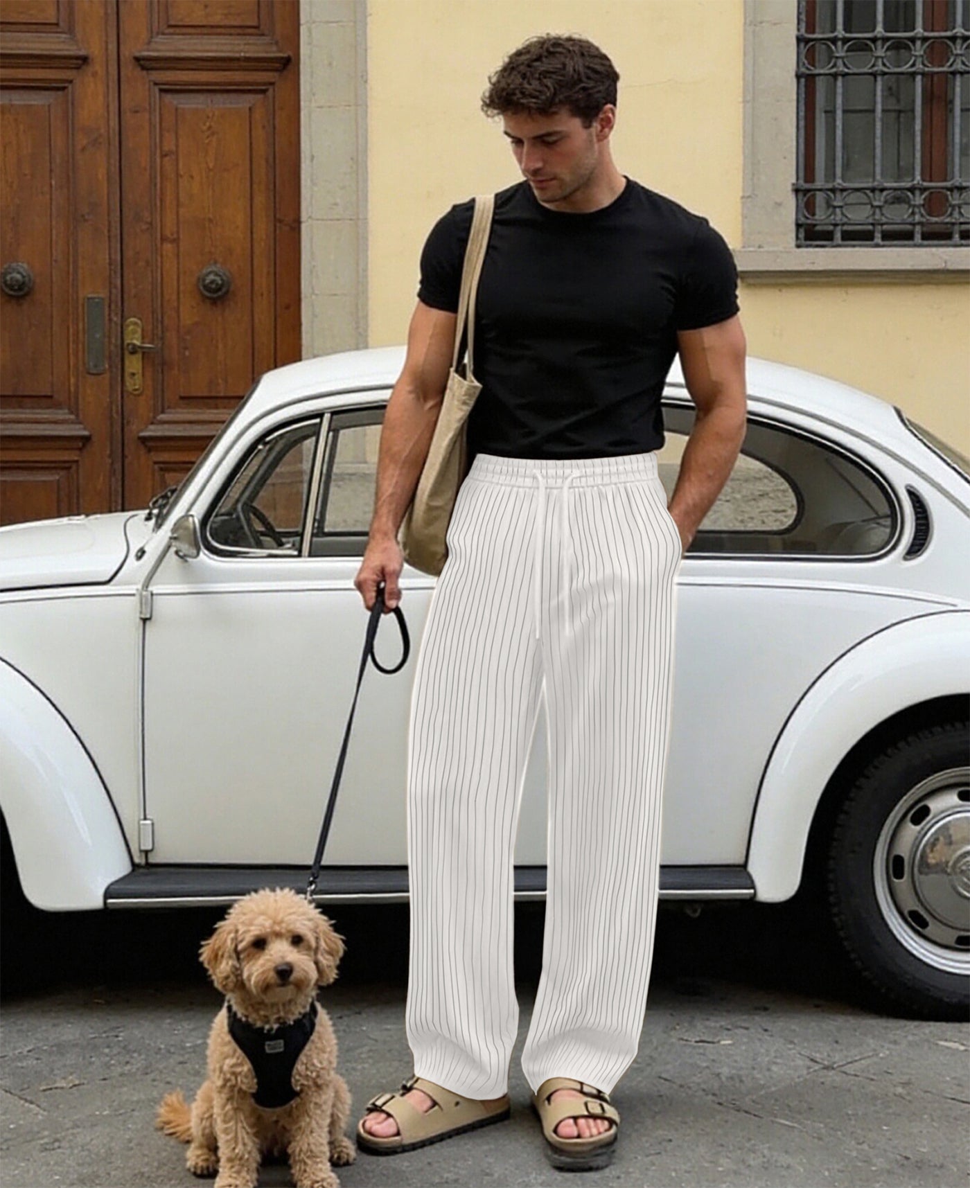 Mens Pinstripe Pleated Pants — Wide Leg & Striped