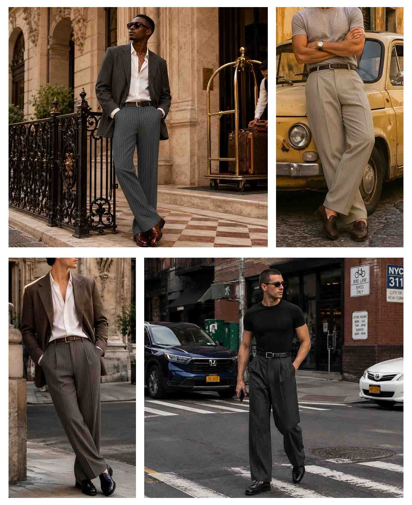 Mens Pinstripe Wide Leg Pants - Pleated & Drawstring