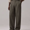 Mens Pinstripe Wide Leg Pants - Pleated & Drawstring