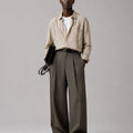 Mens Pinstripe Wide Leg Pants - Pleated & Drawstring