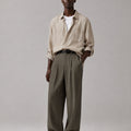 Mens Pinstripe Wide Leg Pants - Pleated & Drawstring