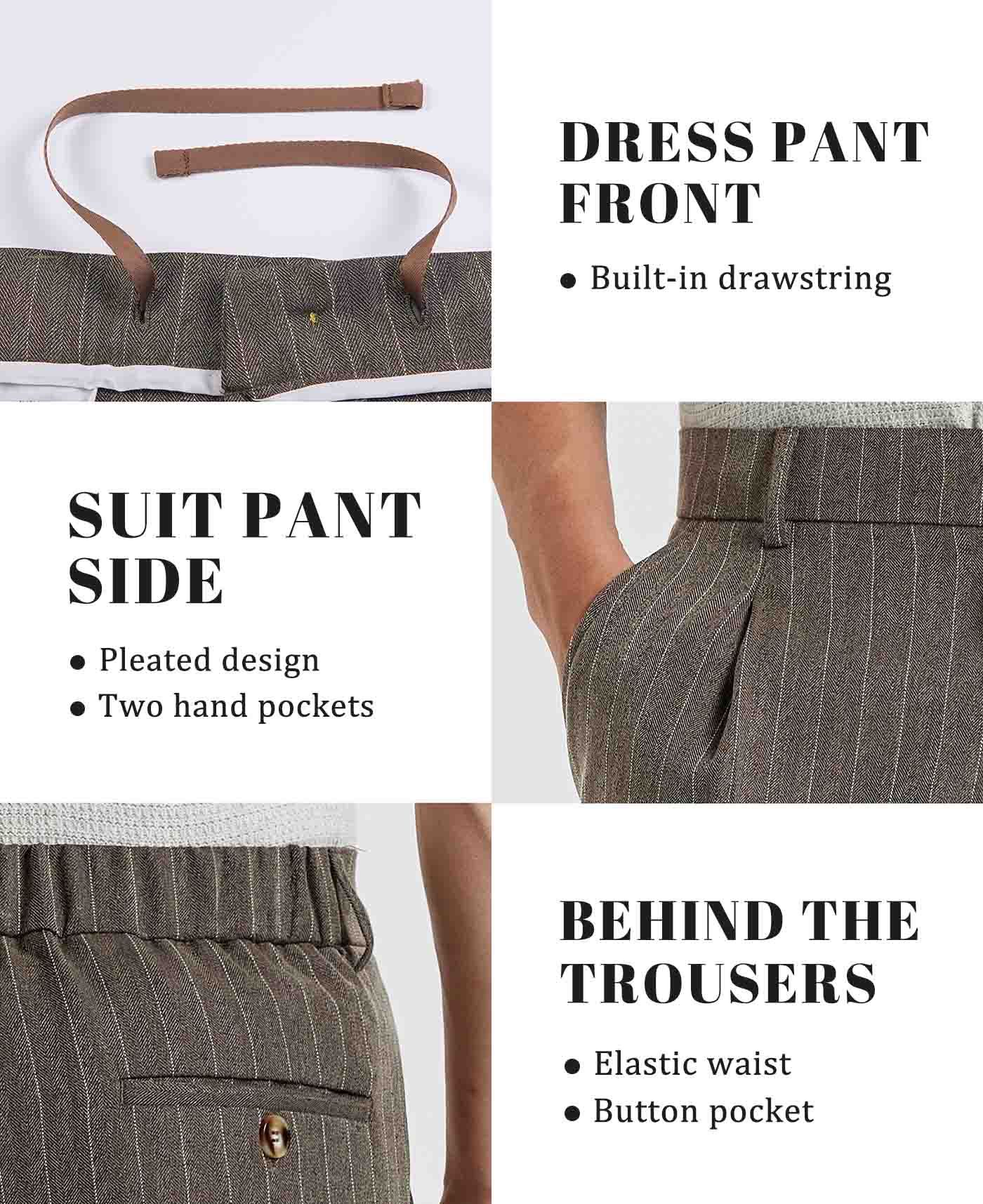 Mens Pinstripe Wide Leg Pants - Pleated & Drawstring