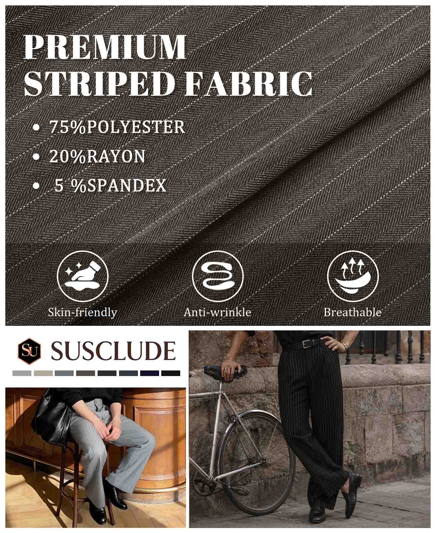 Mens Pinstripe Wide Leg Pants - Pleated & Drawstring